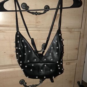Faux leather Black + Pearl Bralette